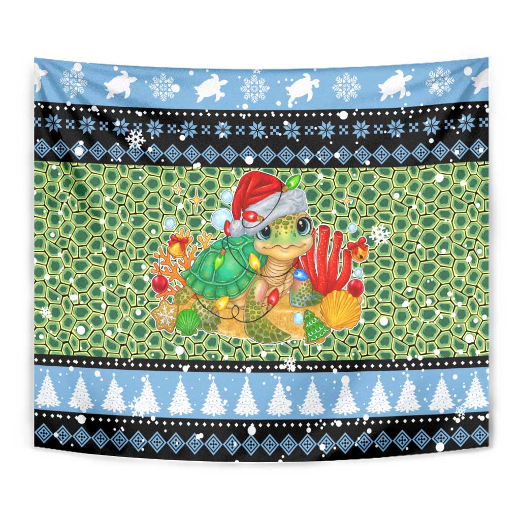 Micronesia Christmas Tapestry with Santa Turtle Coral Reef and Holiday Ocean Pattern - Polynesian Pride