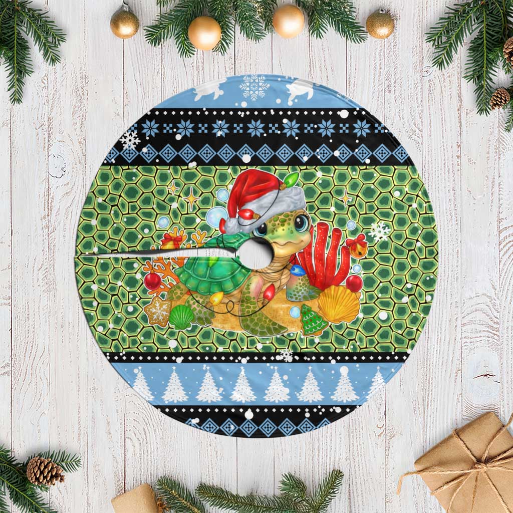 Micronesia Christmas Tree Skirt with Santa Turtle Coral Reef and Holiday Ocean Pattern - Polynesian Pride