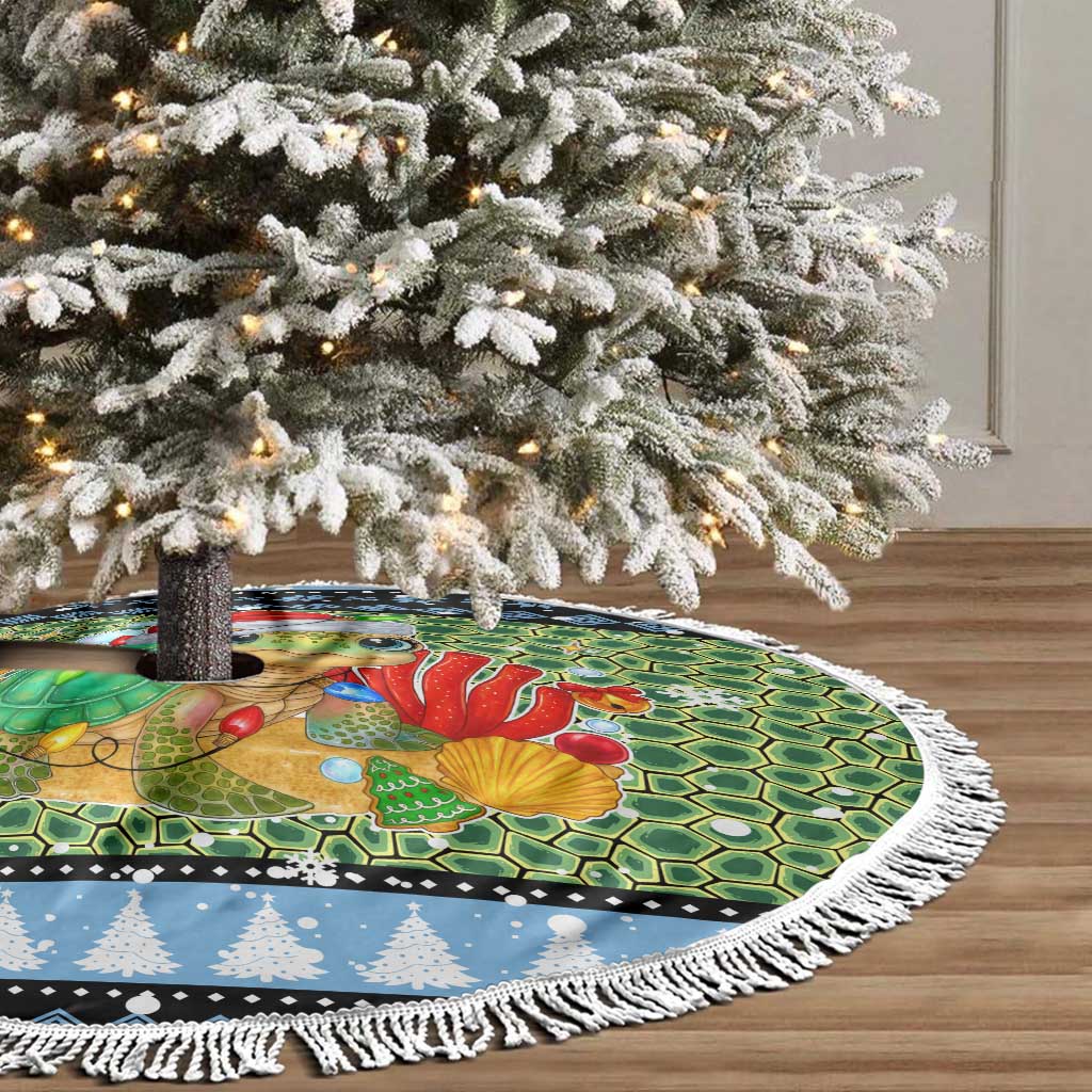 Micronesia Christmas Tree Skirt with Santa Turtle Coral Reef and Holiday Ocean Pattern - Polynesian Pride