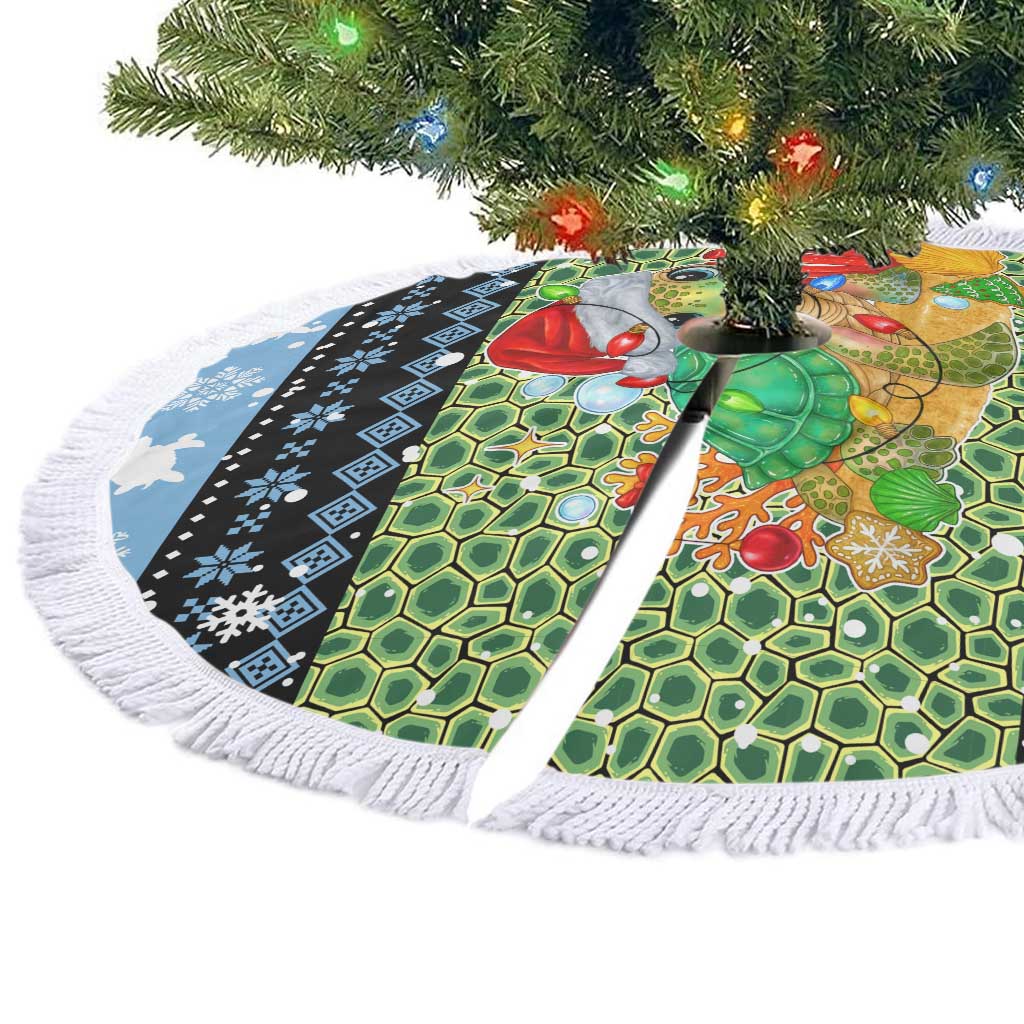 Micronesia Christmas Tree Skirt with Santa Turtle Coral Reef and Holiday Ocean Pattern - Polynesian Pride