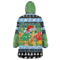 Micronesia Christmas Wearable Blanket Hoodie with Santa Turtle Coral Reef and Holiday Ocean Pattern - Polynesian Pride
