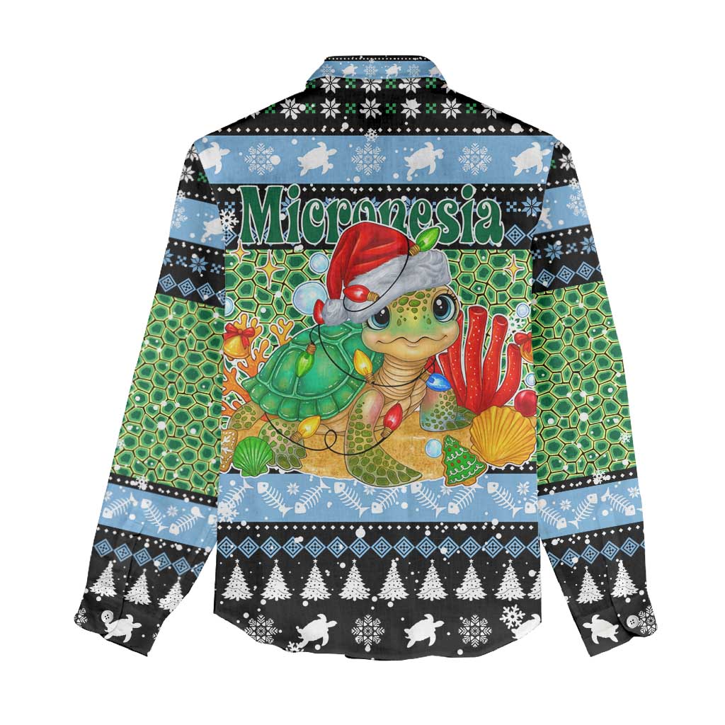 Micronesia Christmas Women Casual Shirt with Santa Turtle Coral Reef and Holiday Ocean Pattern - Polynesian Pride