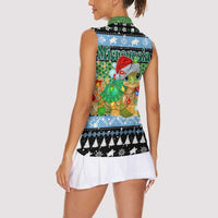 Micronesia Christmas Women Sleeveless Polo Shirt with Santa Turtle Coral Reef and Holiday Ocean Pattern - Polynesian Pride