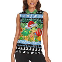 Micronesia Christmas Women Sleeveless Polo Shirt with Santa Turtle Coral Reef and Holiday Ocean Pattern - Polynesian Pride