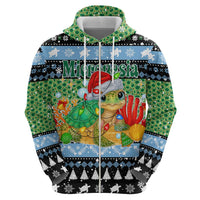 Micronesia Christmas Zip Hoodie with Santa Turtle Coral Reef and Holiday Ocean Pattern - Polynesian Pride