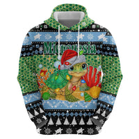 Micronesia Christmas Zip Hoodie with Santa Turtle Coral Reef and Holiday Ocean Pattern - Polynesian Pride
