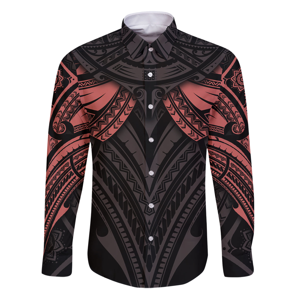 Feminine Polynesian Family Matching Long Sleeve Bodycon Dress and Hawaiian Shirt Mandala Tattoo Style TS04 Dad's Shirt - Long Sleeve Black - Polynesian Pride