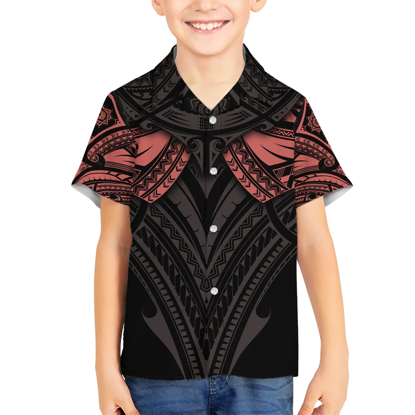Feminine Polynesian Kid Hawaiian Shirt Mandala Tattoo Style TS04 Kid Black - Polynesian Pride