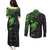 Polynesian Couples Matching Puletasi Dress and Long Sleeve Button Shirts Hammerhead Shark Tribal Pattern Black Green Version TS04 - Polynesian Pride