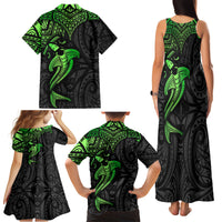 Polynesian Family Matching Tank Maxi Dress and Hawaiian Shirt Hammerhead Shark Tribal Pattern Black Green Version TS04 - Polynesian Pride