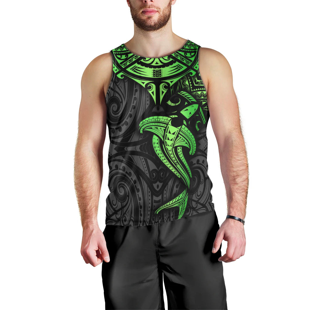 Polynesian Men Tank Top Hammerhead Shark Tribal Pattern Black Green Version TS04 - Polynesian Pride