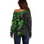 Polynesian Off Shoulder Sweater Hammerhead Shark Tribal Pattern Black Green Version TS04 - Polynesian Pride