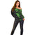 Polynesian Off Shoulder Sweater Hammerhead Shark Tribal Pattern Black Green Version TS04 - Polynesian Pride