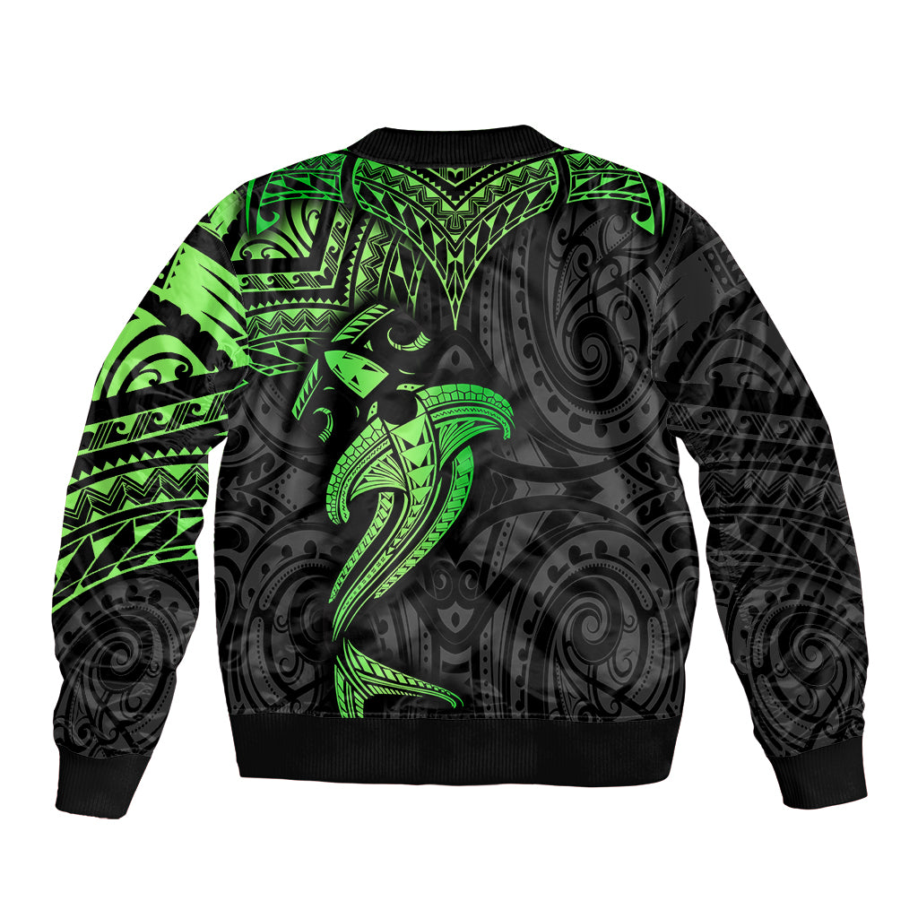 Polynesian Sleeve Zip Bomber Jacket Hammerhead Shark Tribal Pattern Black Green Version TS04 - Polynesian Pride