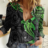 Polynesian Women Casual Shirt Hammerhead Shark Tribal Pattern Black Green Version TS04 Female Black/Green - Polynesian Pride
