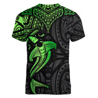 Polynesian Women V Neck T Shirt Hammerhead Shark Tribal Pattern Black Green Version TS04 - Polynesian Pride