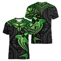 Polynesian Women V Neck T Shirt Hammerhead Shark Tribal Pattern Black Green Version TS04 - Polynesian Pride
