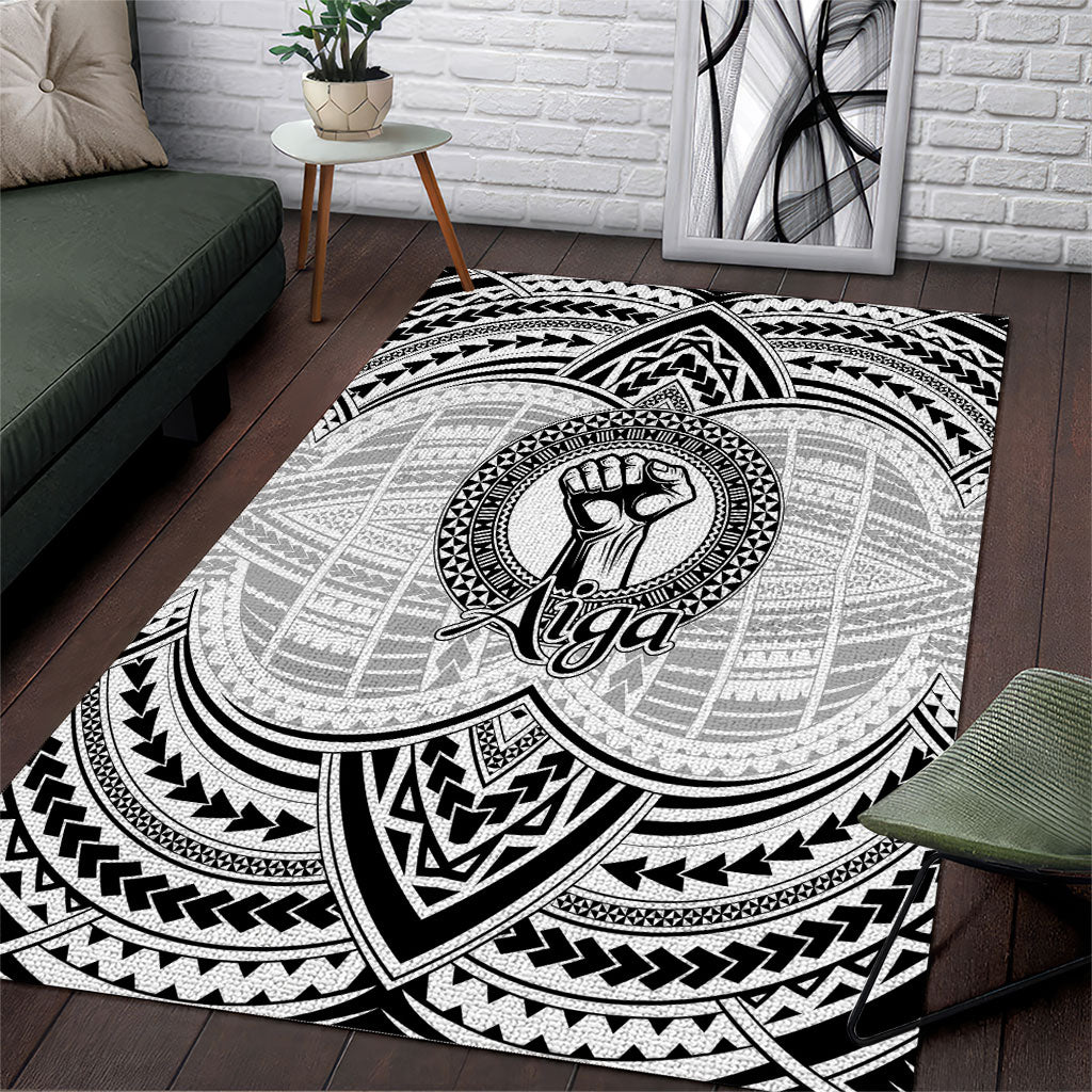 Aiga Samoa Raised Fist Area Rug Polynesian Tribal Tattoo Art Family Pride TS04 White Black - Polynesian Pride