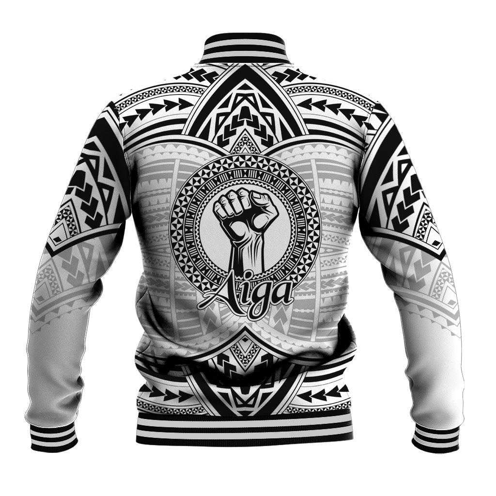 Aiga Samoa Raised Fist Baseball Jacket Polynesian Tribal Tattoo Art Family Pride