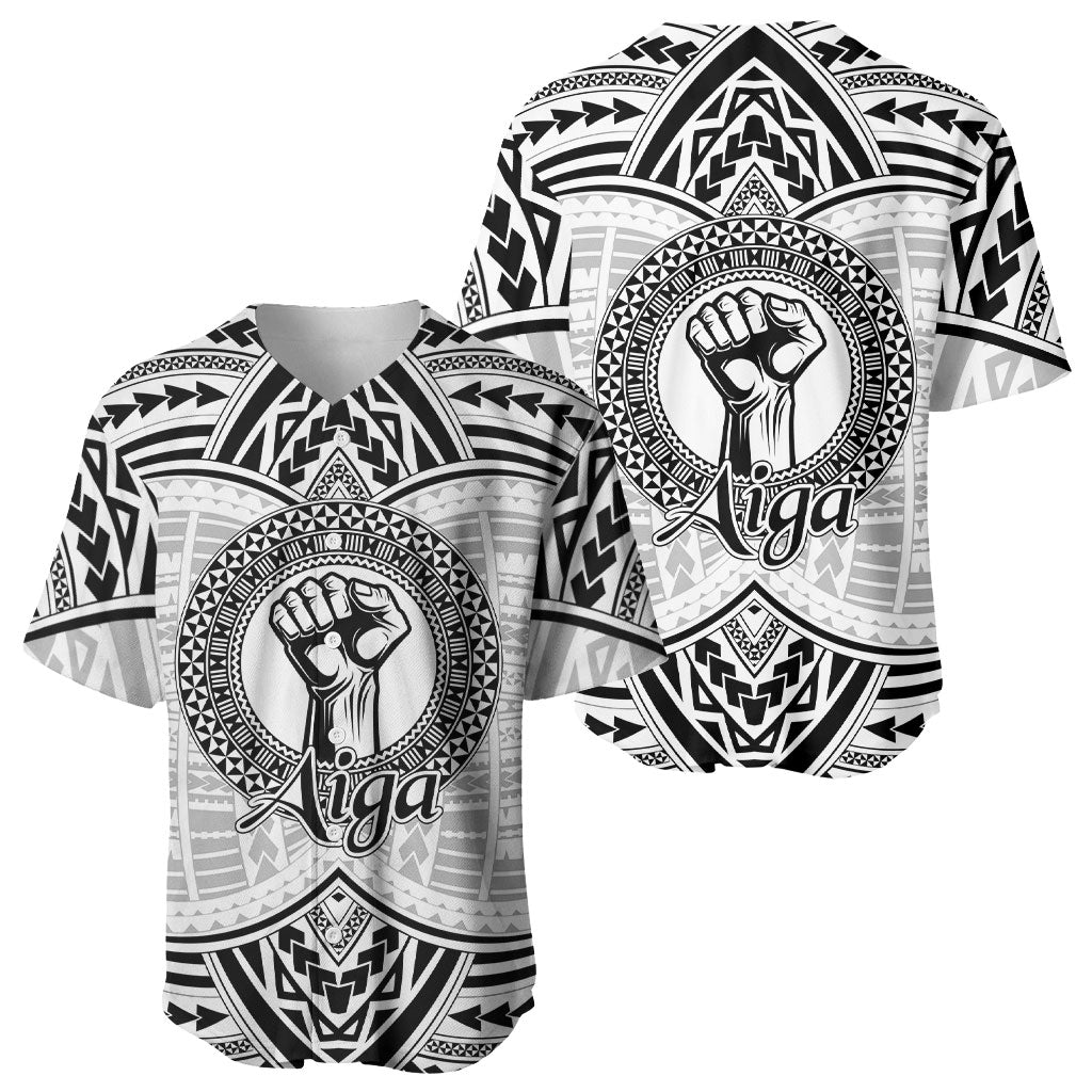 Aiga Samoa Raised Fist Baseball Jersey Polynesian Tribal Tattoo Art Family Pride