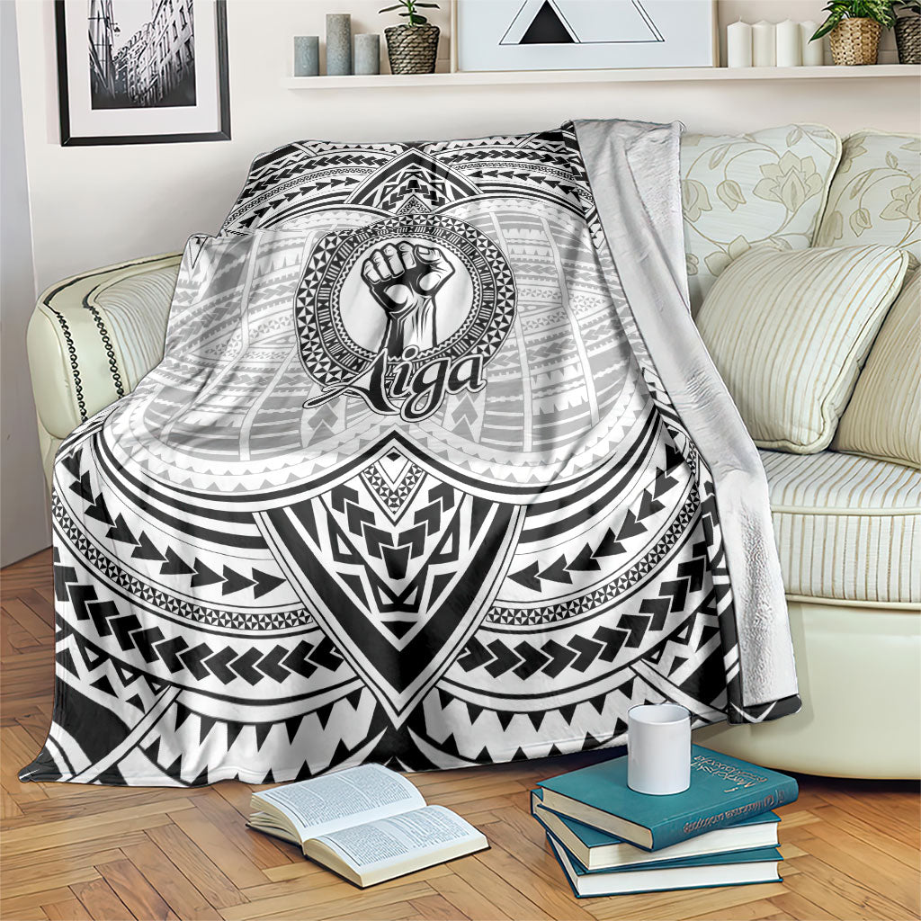 Aiga Samoa Raised Fist Blanket Polynesian Tribal Tattoo Art Family Pride TS04 White Black - Polynesian Pride