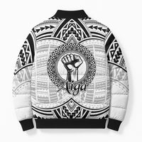 Aiga Samoa Raised Fist Bomber Puffer Jacket Polynesian Tribal Tattoo Art Family Pride
