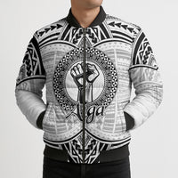 Aiga Samoa Raised Fist Bomber Puffer Jacket Polynesian Tribal Tattoo Art Family Pride