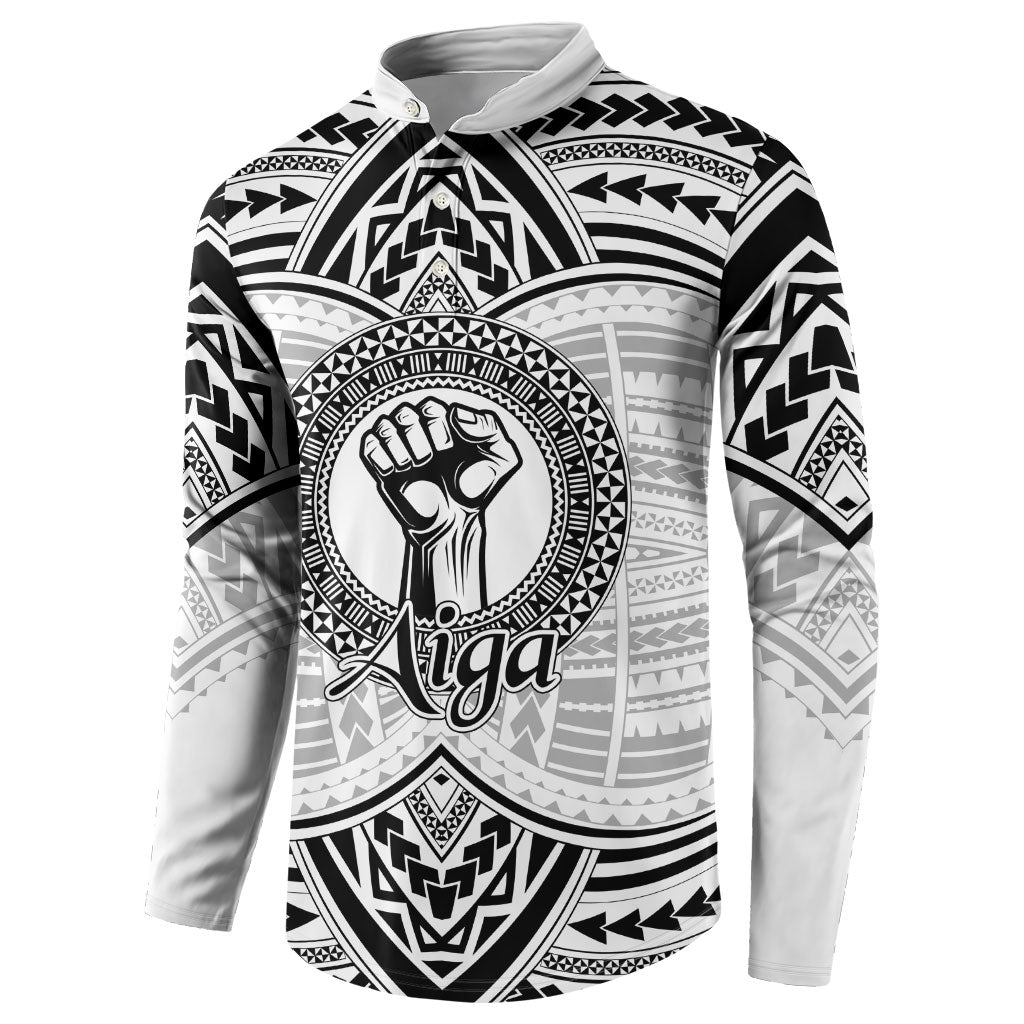 Aiga Samoa Raised Fist Button Sweatshirt Polynesian Tribal Tattoo Art Family Pride