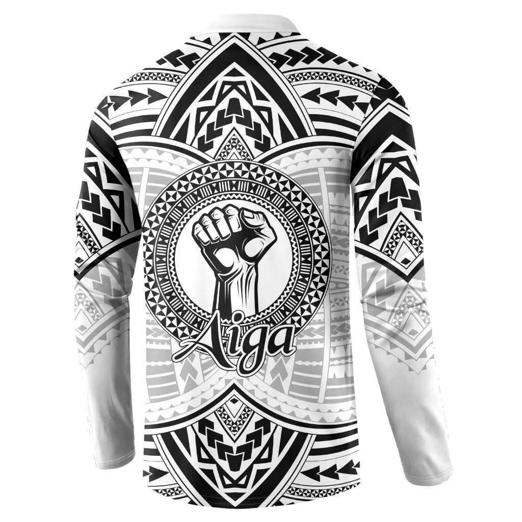 Aiga Samoa Raised Fist Button Sweatshirt Polynesian Tribal Tattoo Art Family Pride