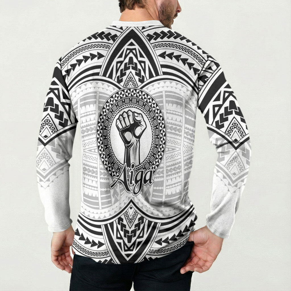 Aiga Samoa Raised Fist Button Sweatshirt Polynesian Tribal Tattoo Art Family Pride
