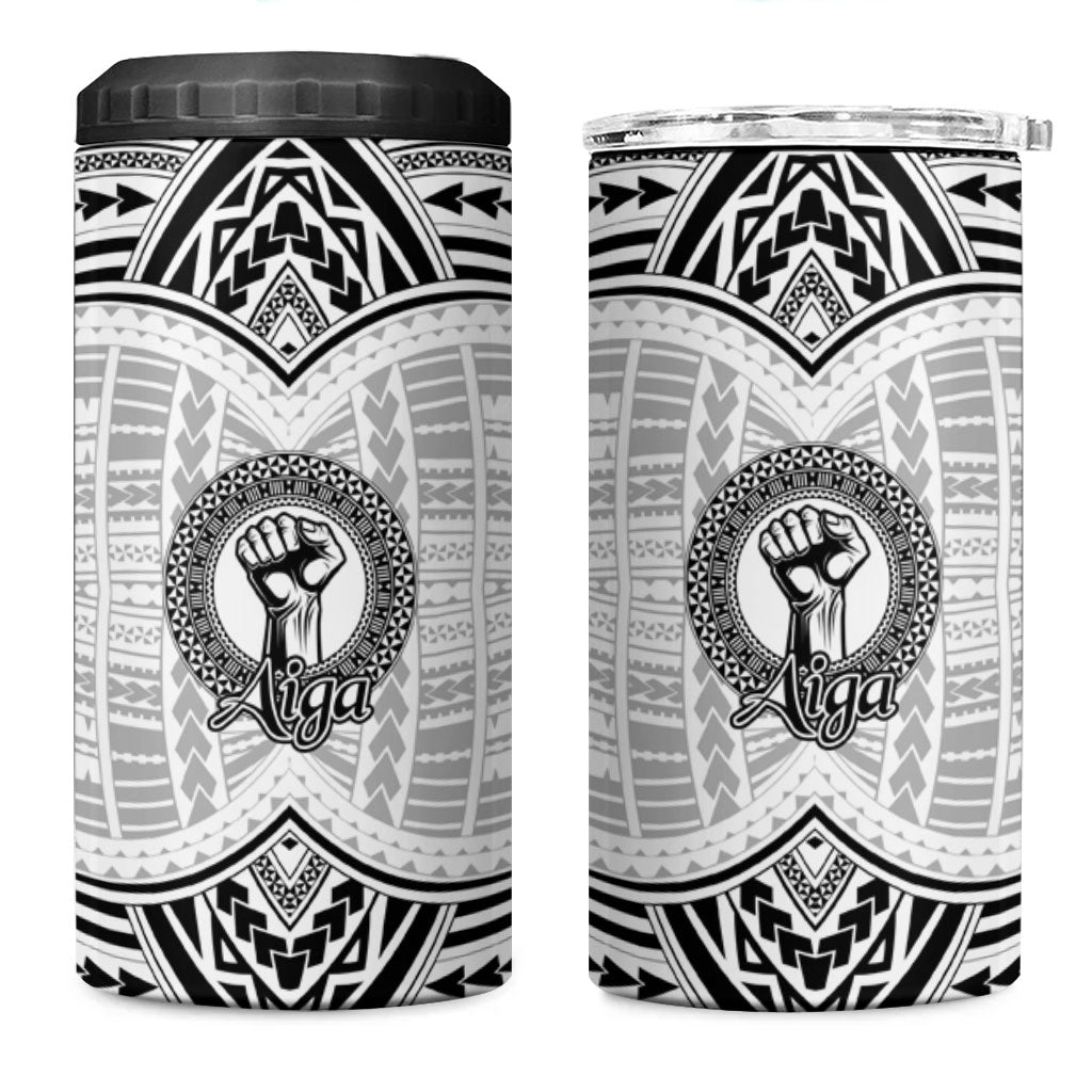 Aiga Samoa Raised Fist 4 in 1 Can Cooler Tumbler Polynesian Tribal Tattoo Art Family Pride