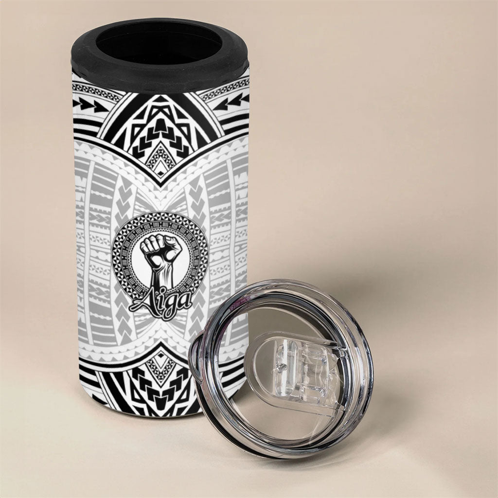 Aiga Samoa Raised Fist 4 in 1 Can Cooler Tumbler Polynesian Tribal Tattoo Art Family Pride