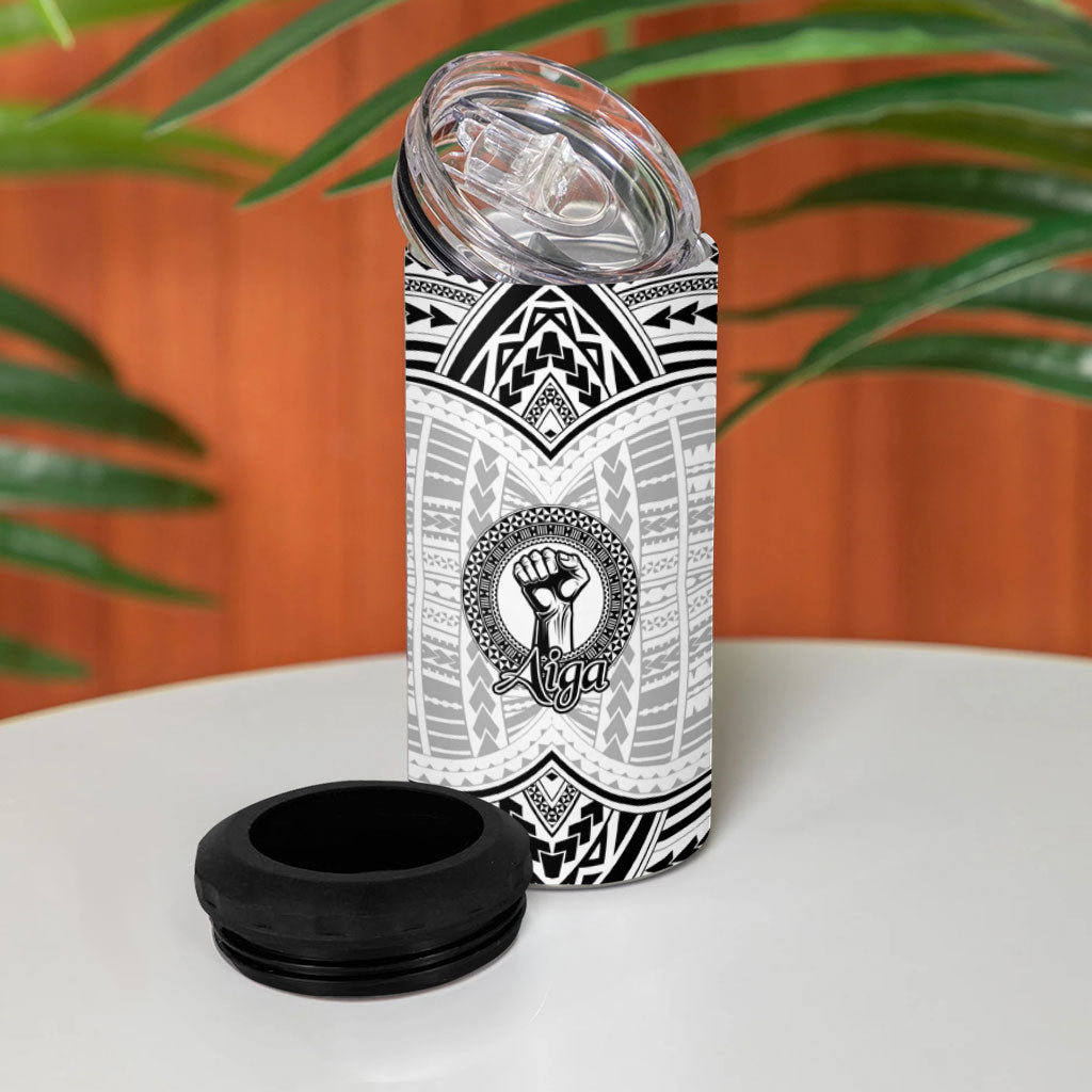 Aiga Samoa Raised Fist 4 in 1 Can Cooler Tumbler Polynesian Tribal Tattoo Art Family Pride