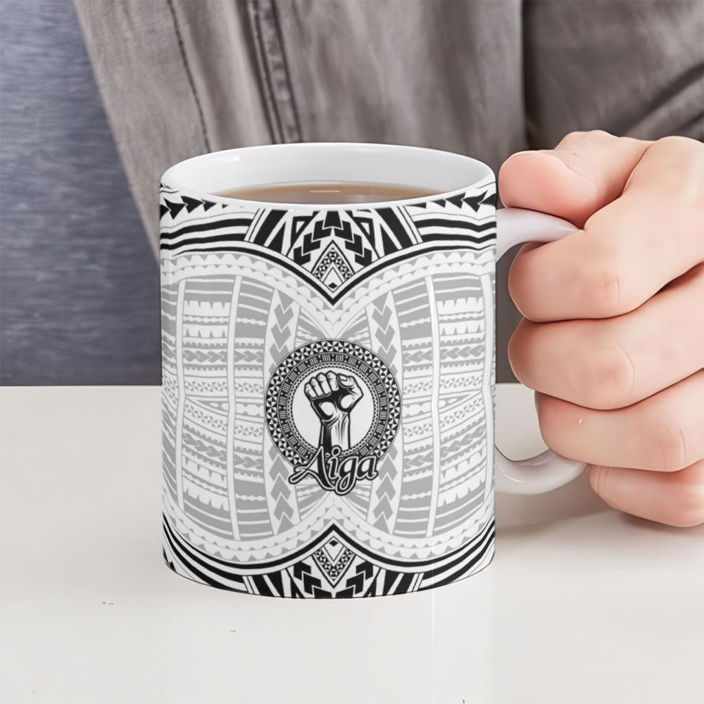 Aiga Samoa Raised Fist Ceramic Mug Polynesian Tribal Tattoo Art Family Pride