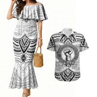 Aiga Samoa Raised Fist Couples Matching Mermaid Dress and Hawaiian Shirt Polynesian Tribal Tattoo Art Family Pride