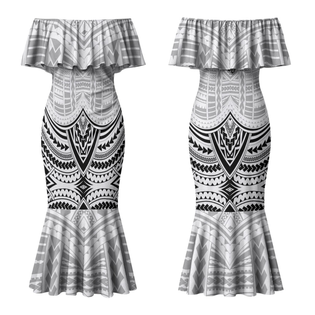 Aiga Samoa Raised Fist Couples Matching Mermaid Dress and Hawaiian Shirt Polynesian Tribal Tattoo Art Family Pride