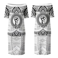 Aiga Samoa Raised Fist Couples Matching Puletasi and Hawaiian Shirt Polynesian Tribal Tattoo Art Family Pride