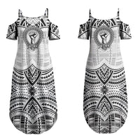 Aiga Samoa Raised Fist Couples Matching Summer Maxi Dress and Hawaiian Shirt Polynesian Tribal Tattoo Art Family Pride