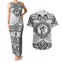 Aiga Samoa Raised Fist Couples Matching Tank Maxi Dress and Hawaiian Shirt Polynesian Tribal Tattoo Art Family Pride