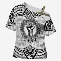 Aiga Samoa Raised Fist Cross Shoulder Shirt Polynesian Tribal Tattoo Art Family Pride