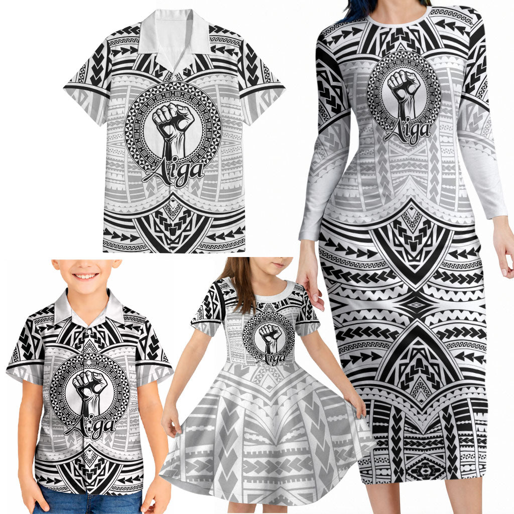 Aiga Samoa Raised Fist Family Matching Long Sleeve Bodycon Dress and Hawaiian Shirt Polynesian Tribal Tattoo Art Family Pride TS04 - Polynesian Pride