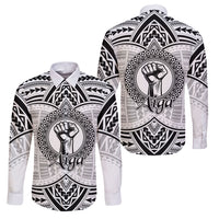 Aiga Samoa Raised Fist Family Matching Long Sleeve Bodycon Dress and Hawaiian Shirt Polynesian Tribal Tattoo Art Family Pride