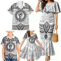 Aiga Samoa Raised Fist Family Matching Mermaid Dress and Hawaiian Shirt Polynesian Tribal Tattoo Art Family Pride