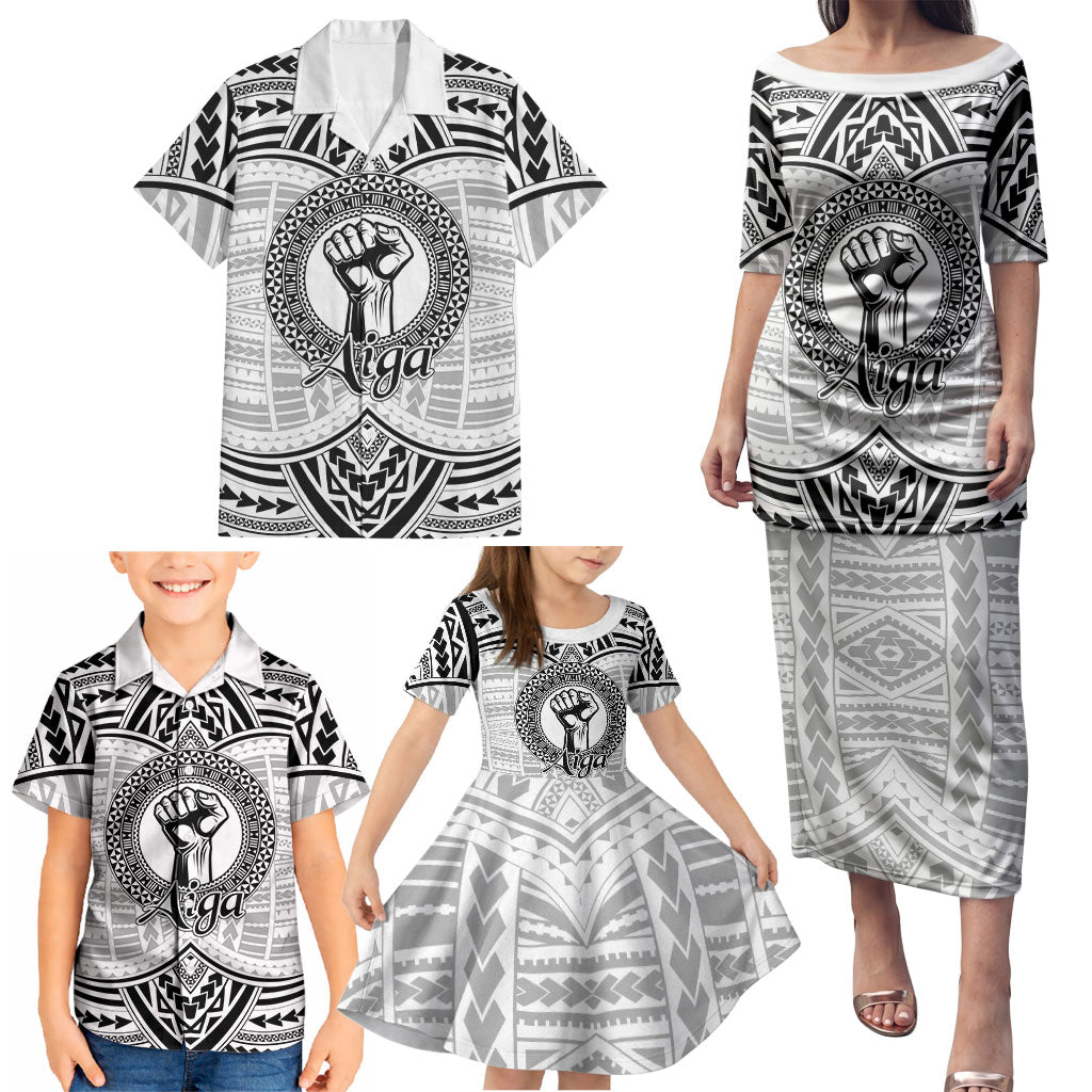 Aiga Samoa Raised Fist Family Matching Puletasi and Hawaiian Shirt Polynesian Tribal Tattoo Art Family Pride