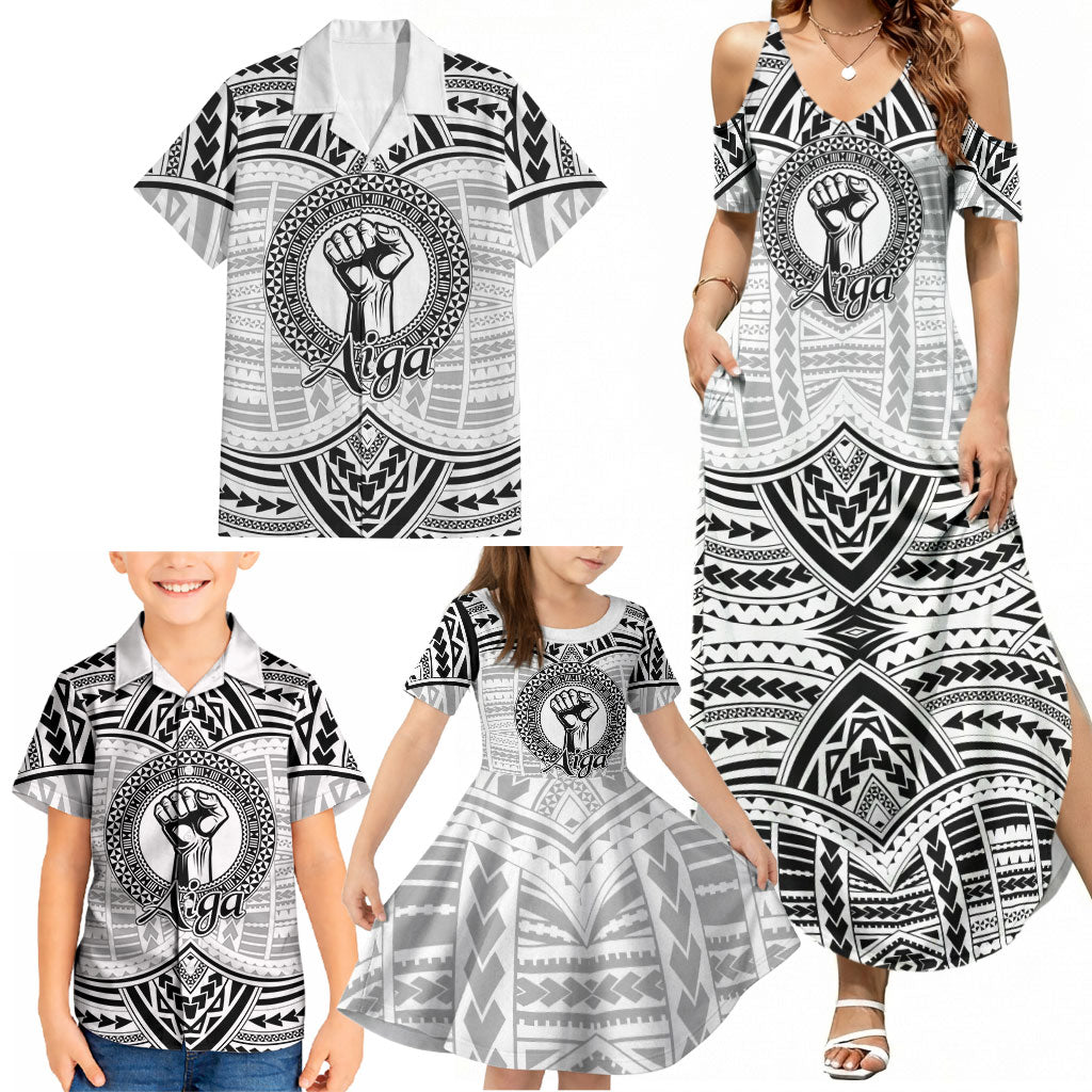 Aiga Samoa Raised Fist Family Matching Summer Maxi Dress and Hawaiian Shirt Polynesian Tribal Tattoo Art Family Pride TS04 - Polynesian Pride