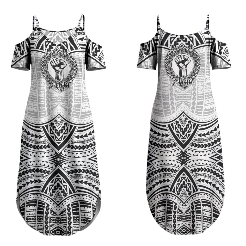 Aiga Samoa Raised Fist Family Matching Summer Maxi Dress and Hawaiian Shirt Polynesian Tribal Tattoo Art Family Pride