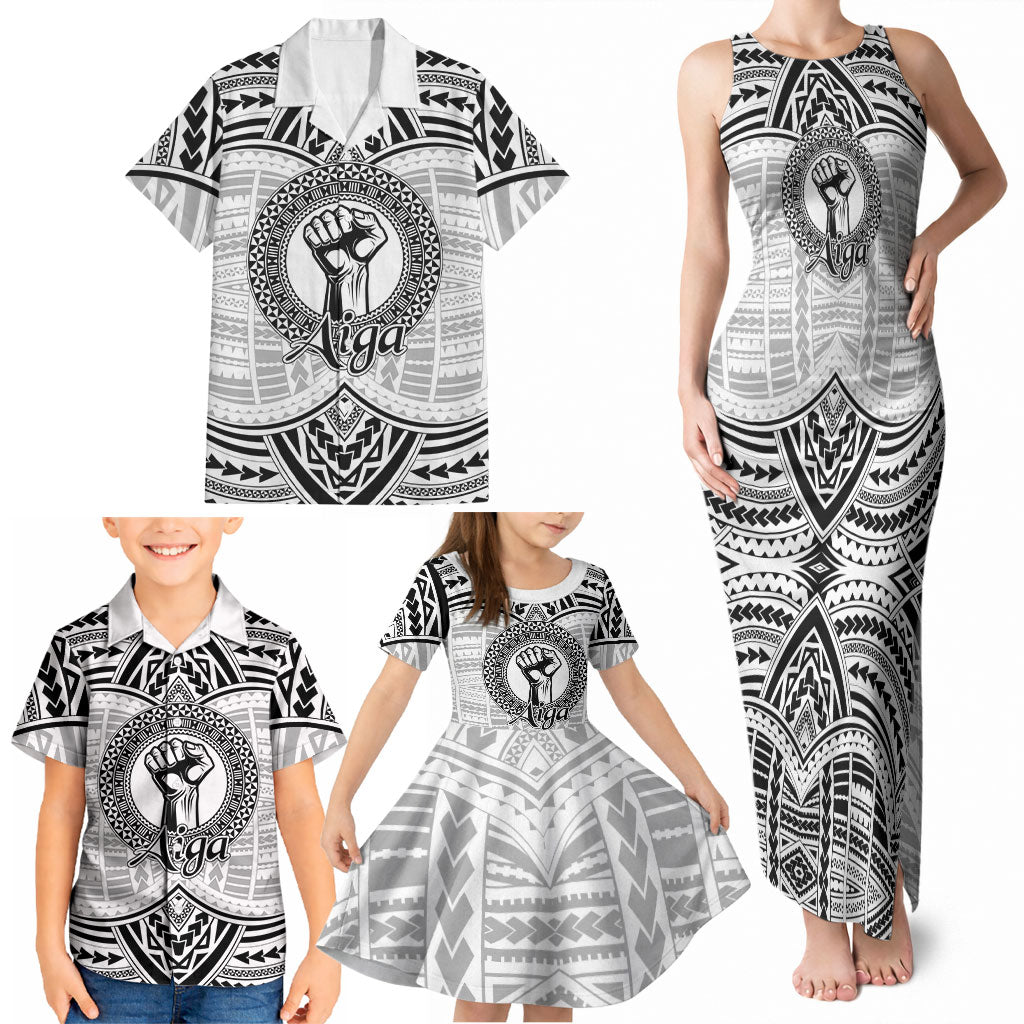 Aiga Samoa Raised Fist Family Matching Tank Maxi Dress and Hawaiian Shirt Polynesian Tribal Tattoo Art Family Pride