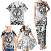 Aiga Samoa Raised Fist Family Matching Tank Maxi Dress and Hawaiian Shirt Polynesian Tribal Tattoo Art Family Pride