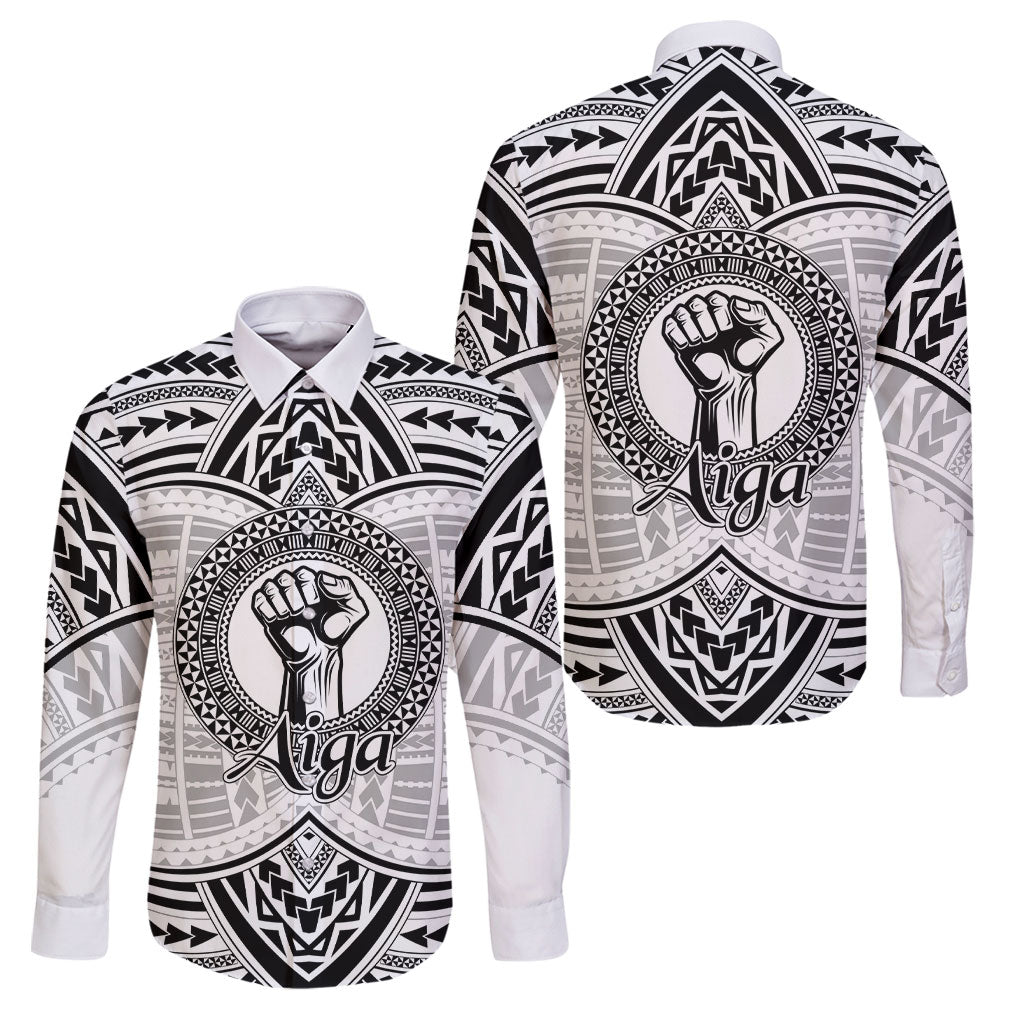 Aiga Samoa Raised Fist Family Matching Tank Maxi Dress and Hawaiian Shirt Polynesian Tribal Tattoo Art Family Pride