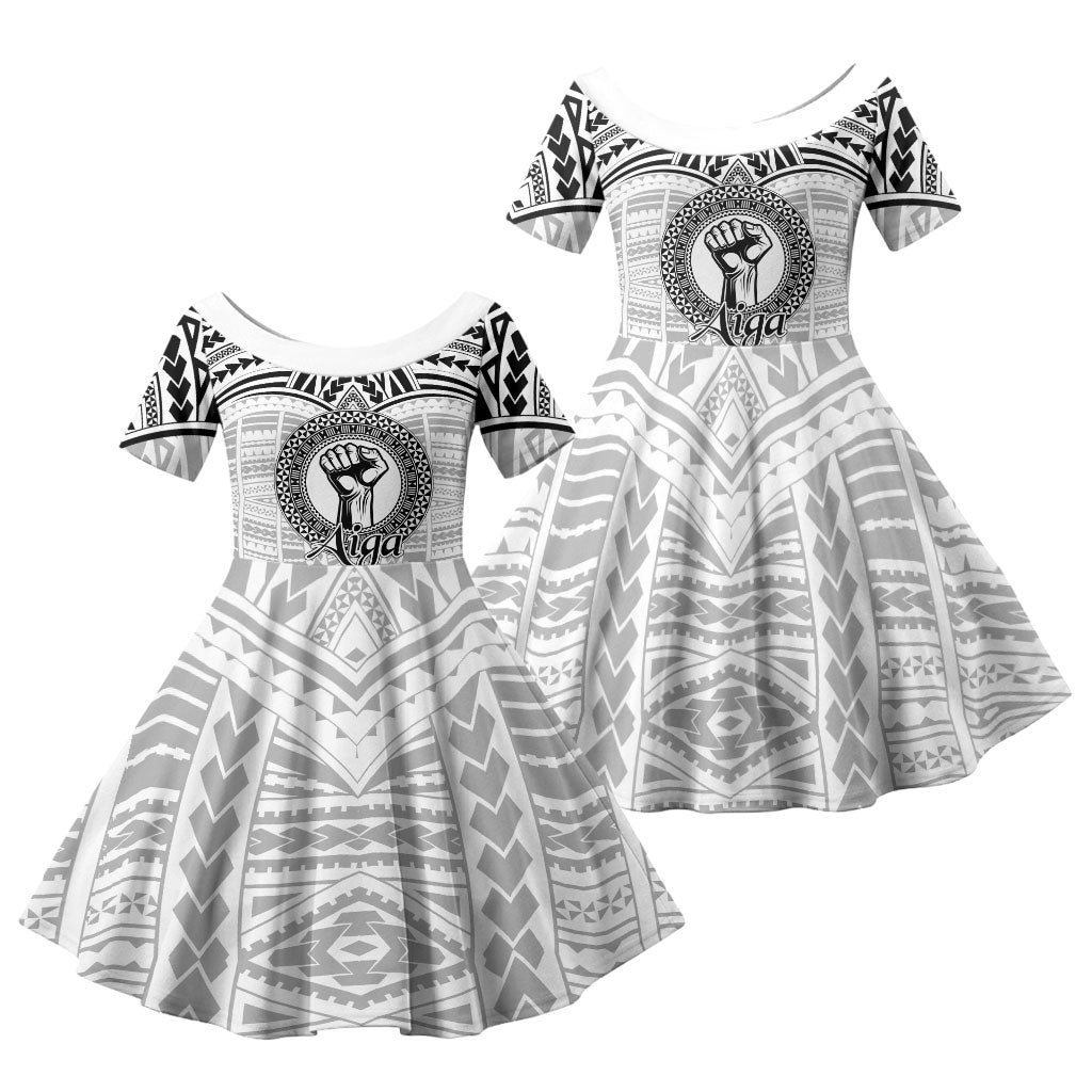 Aiga Samoa Raised Fist Family Matching Tank Maxi Dress and Hawaiian Shirt Polynesian Tribal Tattoo Art Family Pride